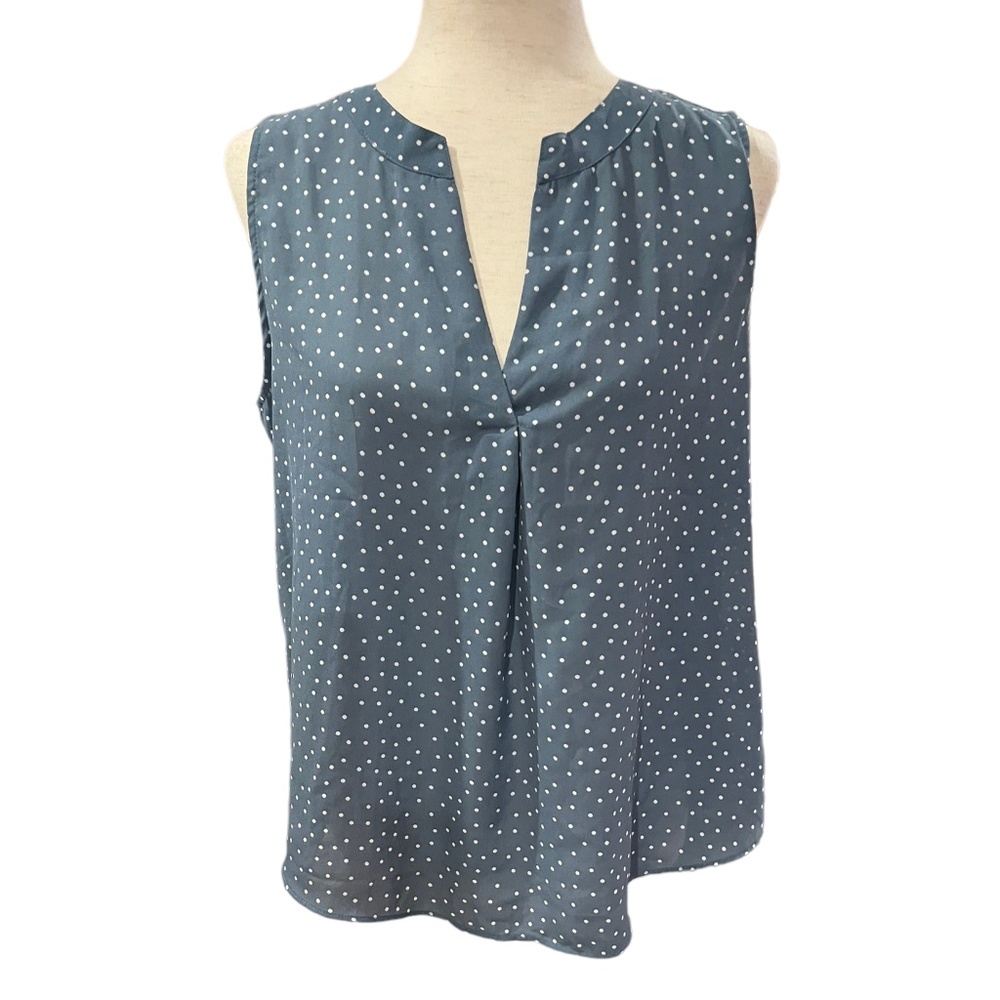 Loft Outlet Split Neck Tank Top Light Periwinkle White Dots Front Jersey Back M - Picture 2 of 9